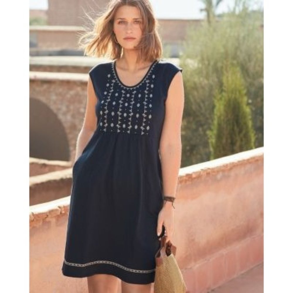 Garnet Hill Dress Easy Embroidered Cap-Sleeve